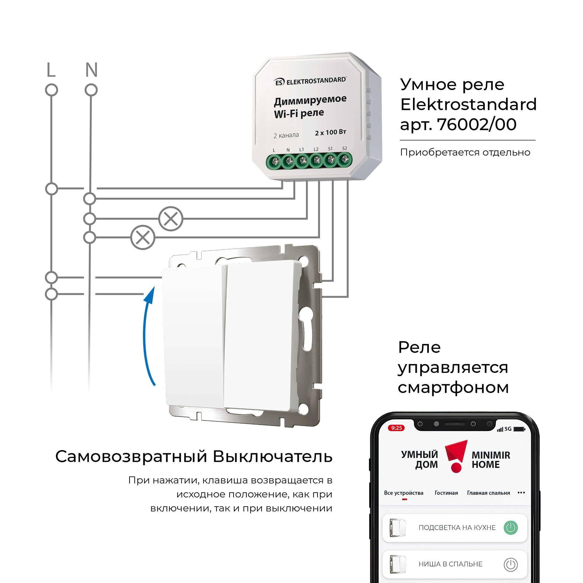 Выключатель двухклавишный с самовозвратом (белый) W1122401 - Слайд 3