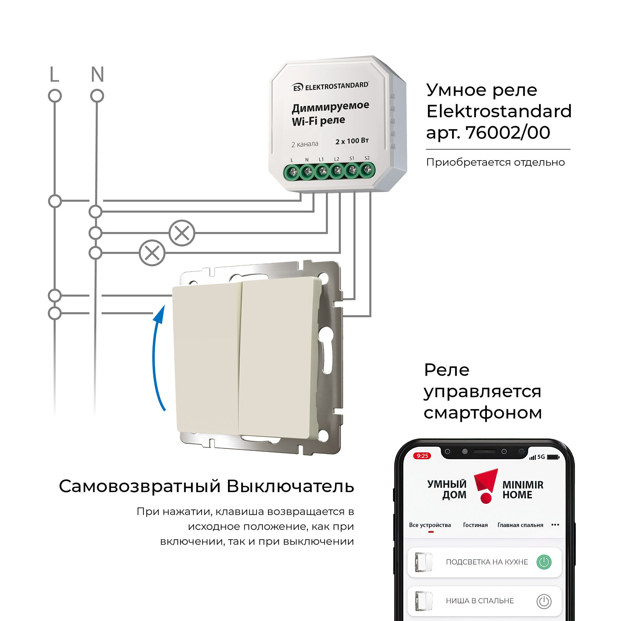 Выключатель двухклавишный с самовозвратом (слоновая кость) W1122403 - Слайд 3