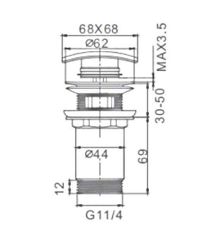Донный клапан автомат хром, квадрат, д.41, F60-2 - Слайд 4