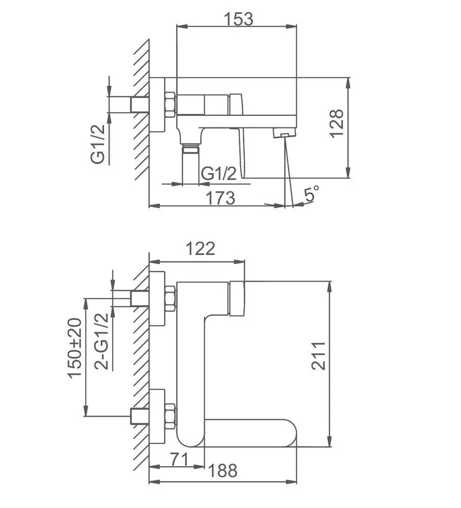 Смеситель для ванны короткий излив F3285-9 оружейная сталь - Слайд 2