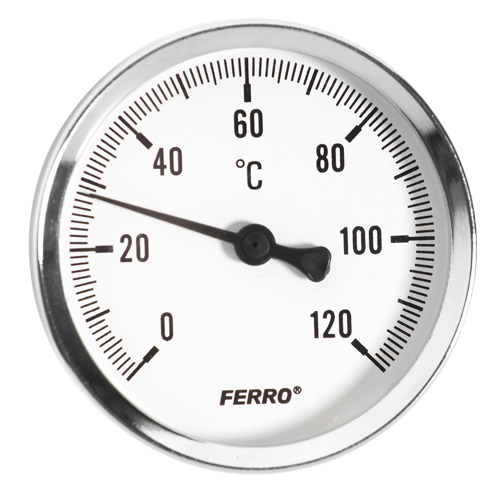 Термометр биметаллический 100мм 1/2"  0-120С FERRO - Слайд 1