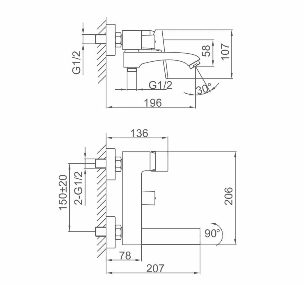 Смеситель для ванны короткий излив F3276 - Слайд 4