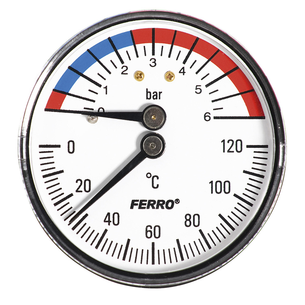 Термоманометр  63/6bar  120С аксиальное подключением FERRO - Слайд 1