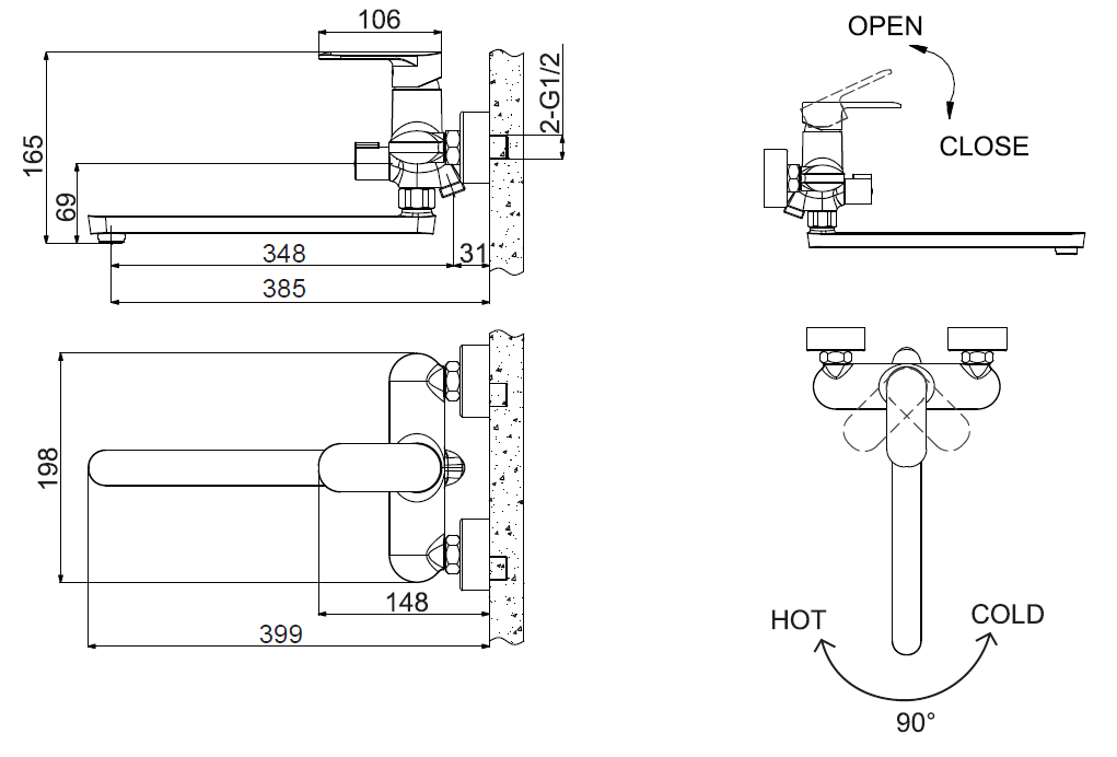 Смеситель для ванны длинный излив OPAL без аксессуаров F6125183CP-02L - Слайд 2