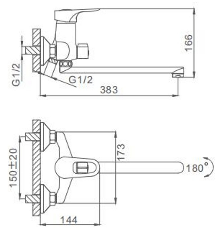 Смеситель для ванны длинный излив F2228*35F-2 - Слайд 9