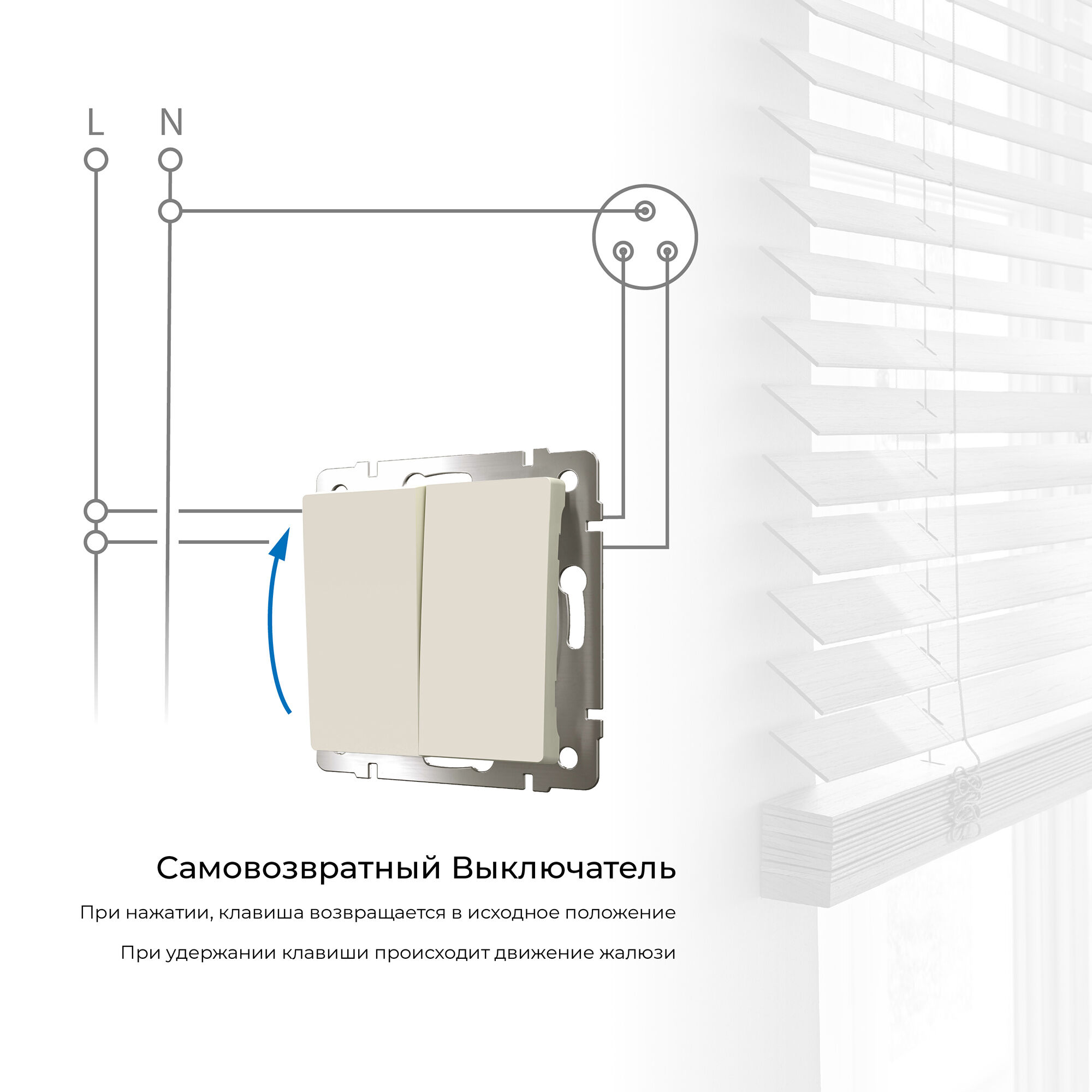 Выключатель двухклавишный с самовозвратом (айвори матовый) W1122462 - Слайд 2