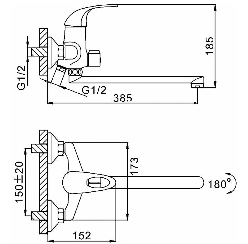 Смеситель для ванны длинный излив F2202*35F - Слайд 2