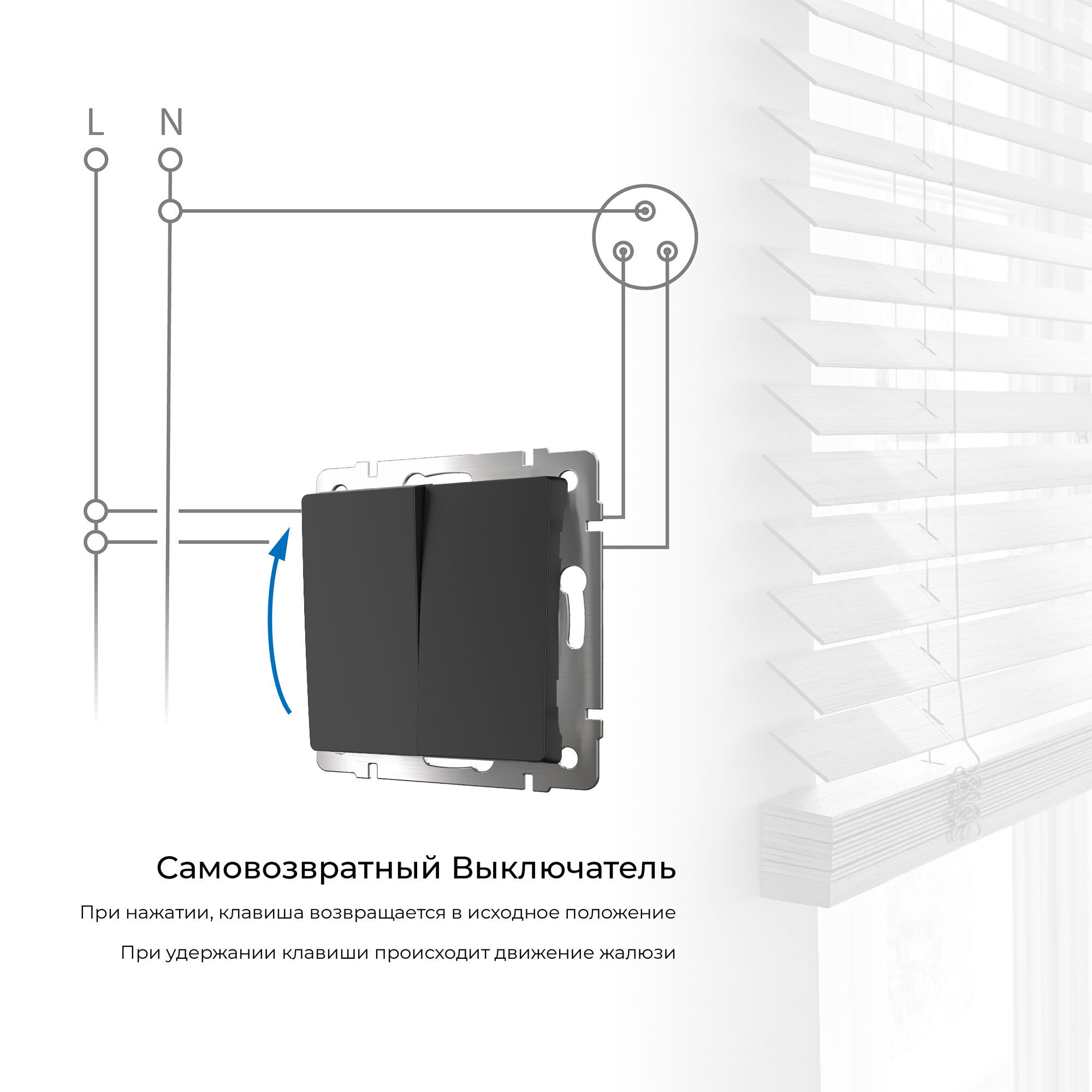 Выключатель двухклавишный с самовозвратом (черный матовый) W1122408 - Слайд 2